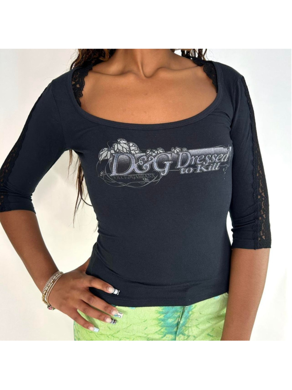 vintage D&G black top, 'D&G Dressed to Kill'